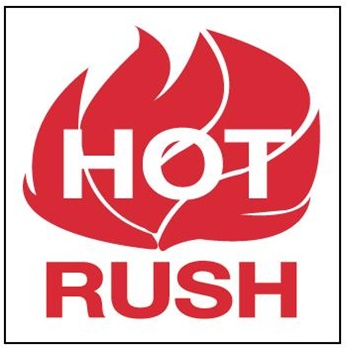 Hot Rush, 4 X 4 Pressure sensitive paper labels 500/roll