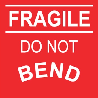 Fragile Do Not Bend, 4 X 4 Pressure sensitive paper labels 500/roll