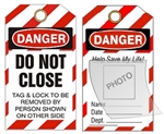 DANGER DO NOT CLOSE PHOTO LOCKOUT TAG - Self Laminating Photo ID Lockout Tag