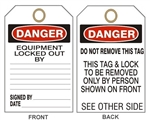 DANGER EQUIPMENT LOCKED OUT BY Tags - 6" X 3" Choose Card Stock or Rigid Vinyl