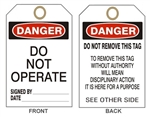DANGER DO NOT OPERATE Tags - 6" X 3" Card Stock or Rigid Vinyl