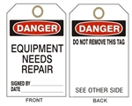 DANGER EQUIPMENT NEEDS REPAIR Accident Prevention Tags - Available in Card Stock or Rigid Vinyl