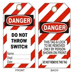 DANGER DO NOT THROW SWITCH LOCK OUT Tags - 6" X 3" Choose from Card Stock or Rigid Vinyl