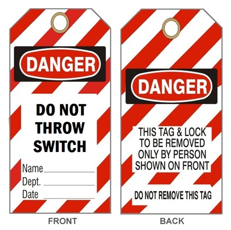 DANGER DO NOT THROW SWITCH LOCK OUT Tags - 6" X 3" Choose from Card Stock or Rigid Vinyl