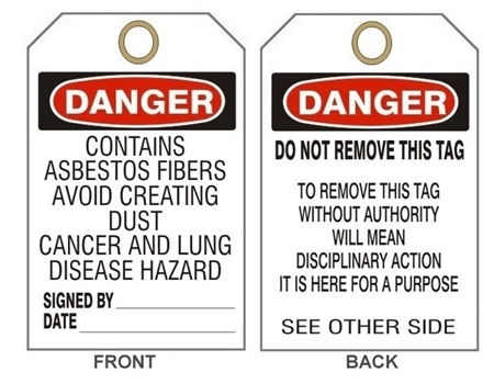 Contains Asbestos Fibers, Avoid Creating Dust, Cancer and Lung Disease Hazard, Danger Tag - Available in Card Stock or Rigid Vinyl