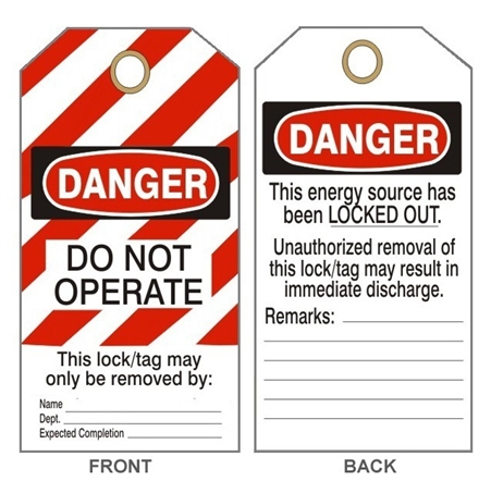 DANGER DO NOT OPERATE LOCKOUT/TAGOUT - This Energy Source Has Been Locked Out Tag - Available in Card Stock or Rigid Vinyl