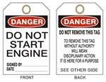 DANGER DO NOT START ENGINE - Accident Prevention Tags - 6" X 3" Choose Card Stock or Rigid Vinyl