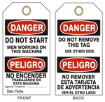DANGER DO NOT START TAG - Bilingual Accident Prevention Tags - 6" X 3" Choose from Card Stock or Rigid Vinyl