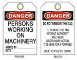 DANGER  PERSONS WORKING ON MACHINERY - Accident Prevention Tags - Available in  Card Stock or Rigid Vinyl