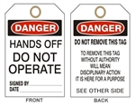 DANGER HANDS OFF DO NOT OPERATE Accident Prevention Tags - 6" X 3" Card Stock or Rigid Vinyl