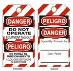 DANGER DO NOT OPERATE EQUIPMENT TAG-OUT TAG - Bilingual Lock Out Tags - Available in Card Stock or Rigid Vinyl