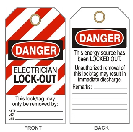 DANGER ELECTRICIAN LOCK OUT Tags - This Energy Source Has Been Locked Out Tag - 6" X 3" Choose from Card Stock or Rigid Vinyl