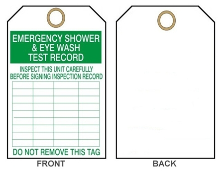 EMERGENCY SHOWER and EYEWASH INSPECTION Tags - 6" X 3" Choose from Rigid Vinyl or Card Stock