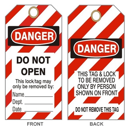 DANGER DO NOT OPEN LOCK OUT Tags - 6" X 3" Choose from Card Stock or Rigid Vinyl