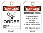 DANGER OUT OF ORDER - Accident Prevention Tags - 6" X 3" Choose from Card Stock or Rigid Vinyl