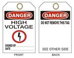 DANGER HIGH VOLTAGE Accident Prevention Tags - 6" X 3" Choose from Card Stock or Rigid Vinyl