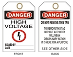 DANGER HIGH VOLTAGE Accident Prevention Tags - Available in Card Stock or Rigid Vinyl
