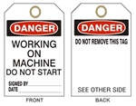 DANGER WORKING ON MACHINE DO NOT START - Accident Prevention Tags - 6" X 3" Card Stock or Rigid Vinyl