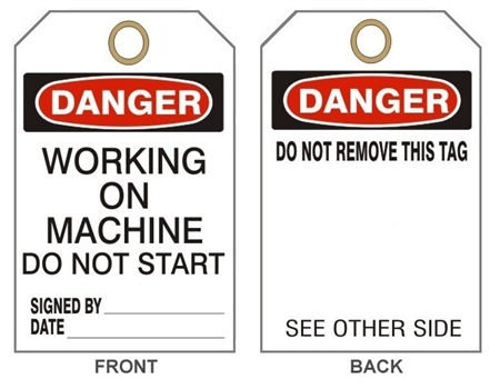 DANGER WORKING ON MACHINE DO NOT START - Accident Prevention Tags - 6" X 3" Card Stock or Rigid Vinyl