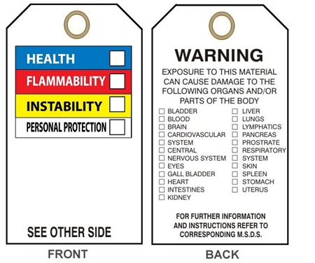 RIGHT TO KNOW, Color Bar, Health Hazard Tags - 6" X 3" Choose from Card Stock or Rigid Vinyl