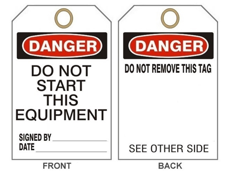 DANGER DO NOT START THIS EQUIPMENT Tag - Accident Prevention Tags - Available in Card Stock or Rigid Vinyl