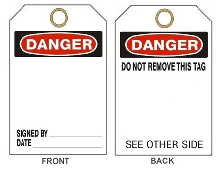 BLANK DANGER Accident Prevention Tags - 6" X 3" Choose from Card Stock or Rigid Vinyl