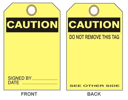 BLANK CAUTION TAG - Accident Prevention Tags - 6" X 3" Choose from Card Stock or Rigid Vinyl