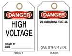 DANGER HIGH VOLTAGE Tags - 6" X 3" Choose from Card Stock or Rigid Vinyl