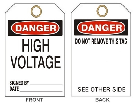 DANGER HIGH VOLTAGE Tags - 6" X 3" Choose from Card Stock or Rigid Vinyl