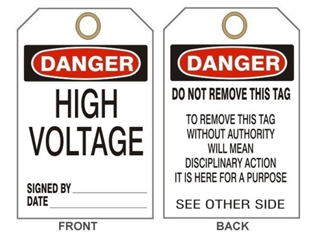 DANGER HIGH VOLTAGE - Accident Prevention Tags - 6" X 3" Choose from Card Stock or Rigid Vinyl