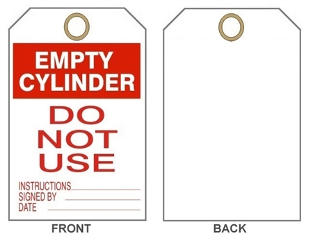 EMPTY CYLINDER, DO NOT USE - Accident Prevention Tags - 6" X 3" Choose from Card Stock or Rigid Vinyl