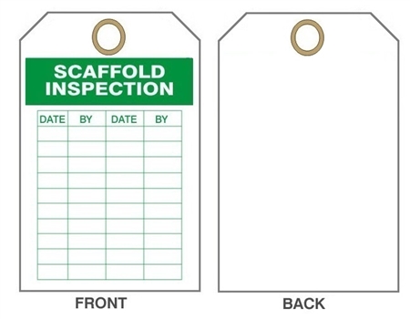 SCAFFOLD SAFETY INSPECTION RECORD Tag - 6" X 3" Choose from Card Stock or Rigid Vinyl