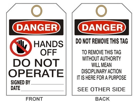 DANGER HANDS OFF DO NOT OPERATE, Accident Prevention Tags - 6" X 3" Card Stock or Rigid Vinyl