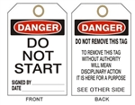 DANGER DO NOT START - Accident Prevention Tags - 6" X 3" Choose from Card Stock or Rigid Vinyl