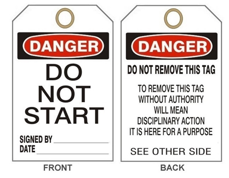 DANGER DO NOT START - Accident Prevention Tags - 6" X 3" Choose from Card Stock or Rigid Vinyl