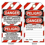 DANGER DO NOT OPERATE EQUIPMENT LOCKOUT Tag - Bilingual Lock Out Tags - 6" X 3" Choose Card Stock or Rigid Vinyl