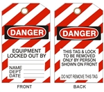 DANGER EQUIPMENT LOCKED OUT BY - Lock Out Tags - 6" X 3" - Choose from Card Stock or Rigid Vinyl