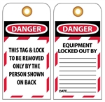 DANGER EQUIPMENT LOCKOUT BY, Accident Prevention Tags