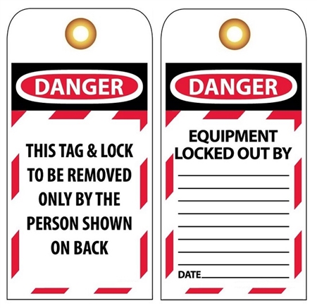 DANGER EQUIPMENT LOCKOUT BY, Accident Prevention Tags