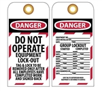 DANGER DO NOT OPERATE GROUP EQUIPMENT LOCK-OUT Tag - Accident Prevention Lockout Tags