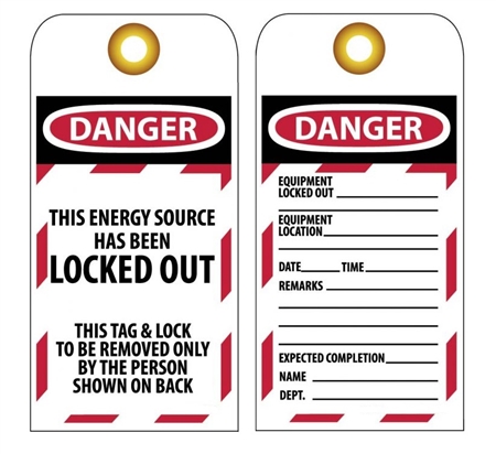 DANGER THIS ENERGY SOURCE HAS BEEN LOCKED OUT - Accident Prevention Lockout Tags