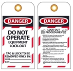 Danger Do Not Operate Lockout Procedures Tag - 6" X 3" Choose from Rigid Vinyl or Card Stock