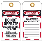 DANGER DO NOT OPERATE MAINTENANCE LOCK OUT, Lockout Tags