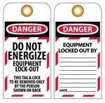 DANGER DO NOT ENERGIZE EQUIPMENT LOCK-OUT - Accident Prevention Lockout Tags