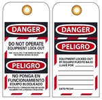 Bilingual DANGER DO NOT OPERATE EQUIPMENT LOCK-OUT - Accident Prevention Lockout Tags