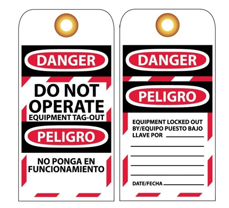 DANGER DO NOT OPERATE EQUIPMENT TAG-OUT - Bilingual Lockout Tags