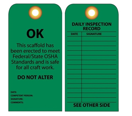 OK This Scaffold Has Been Erected to Meet Federal/State OSHA Standards Inspection Tags -  Vinyl