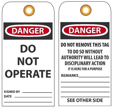 DANGER DO NOT OPERATE, Rigid Vinyl 6 X 3 Accident Prevention Tags