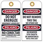 BILINGUAL DANGER DO NOT ENERGIZE - Vinyl Accident Prevention Tags