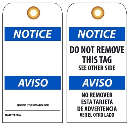 BILINGUAL BLANK NOTICE - Vinyl Accident Prevention Tags